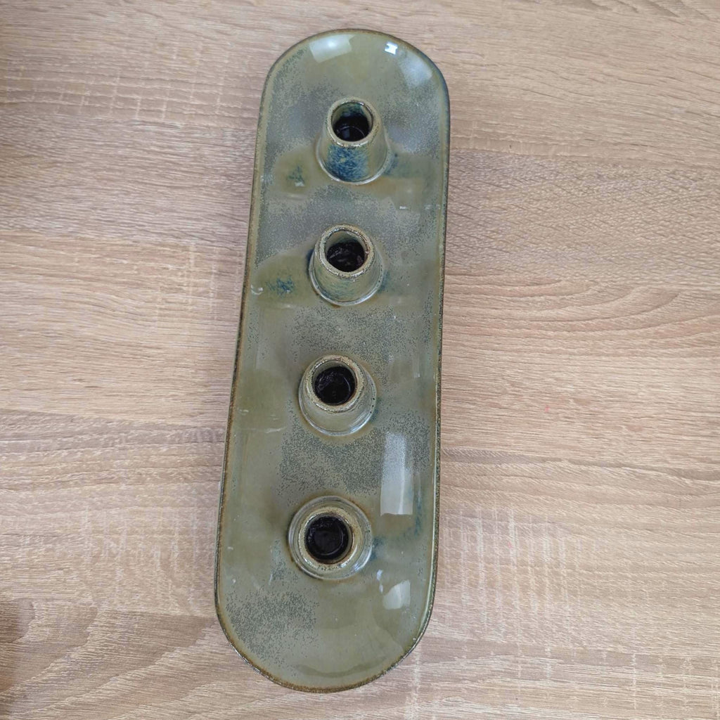 Ceramic Advent Candle Holder 4 Candles, Stoneware Tray Candleholder, Sage Green Reactive Glaze, Christmas Table Decor