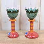 Keramik Kirchner Burkardroth Ceramic Candleholder Pair, Vintage German Studio Pottery Flower Cup, Egg Cup Taper Candle Holder Set of 2