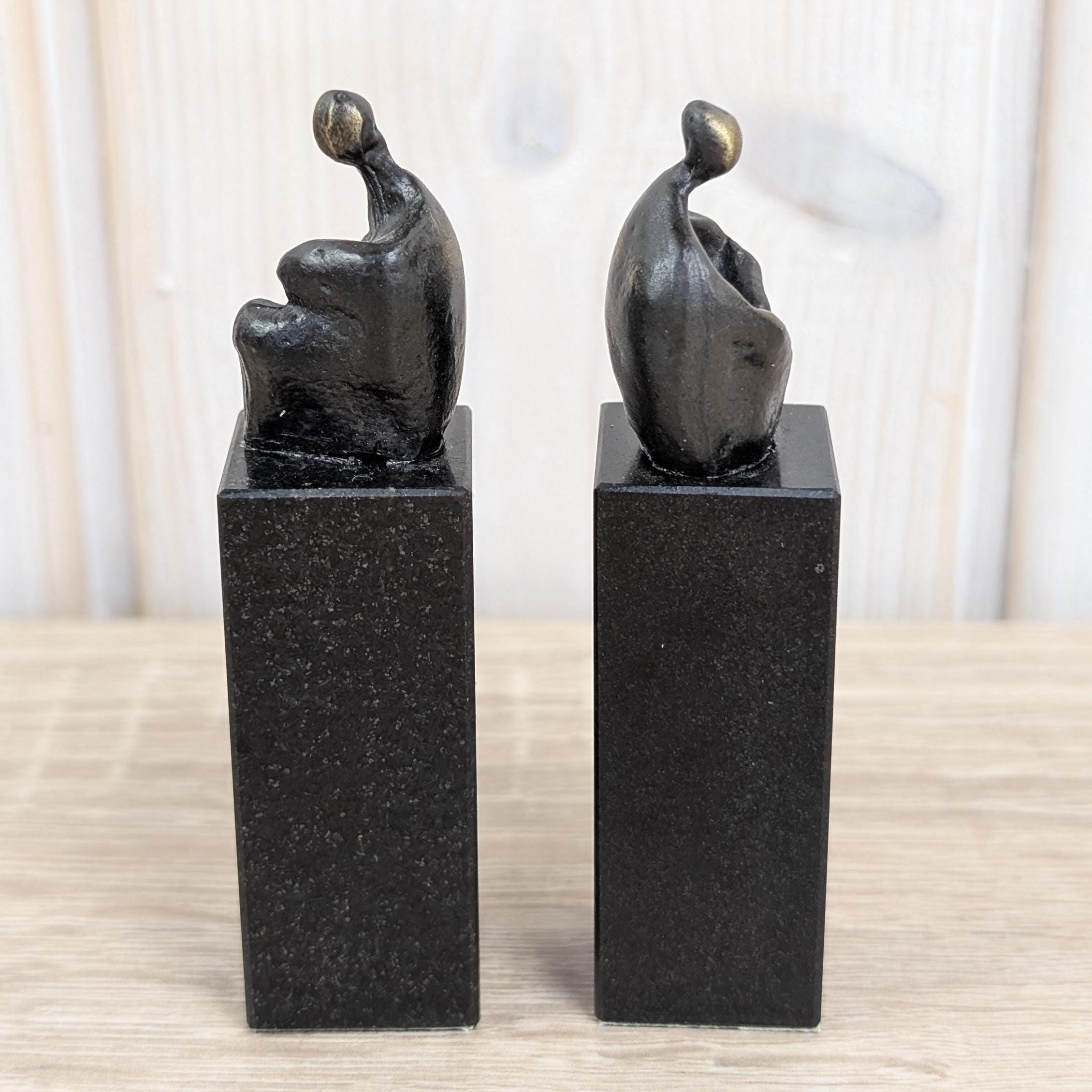 Vintage Bronze Sculpture Set Artihove Corry Ammerlaan, Abstract Human Figures on Stone Pedestal, Dutch Art Gift in Original Box