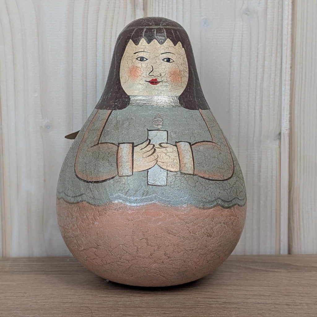 Handpainted Ceramic Angel Figurine, Metal Wings, Crackle Finish, Vintage 1990s