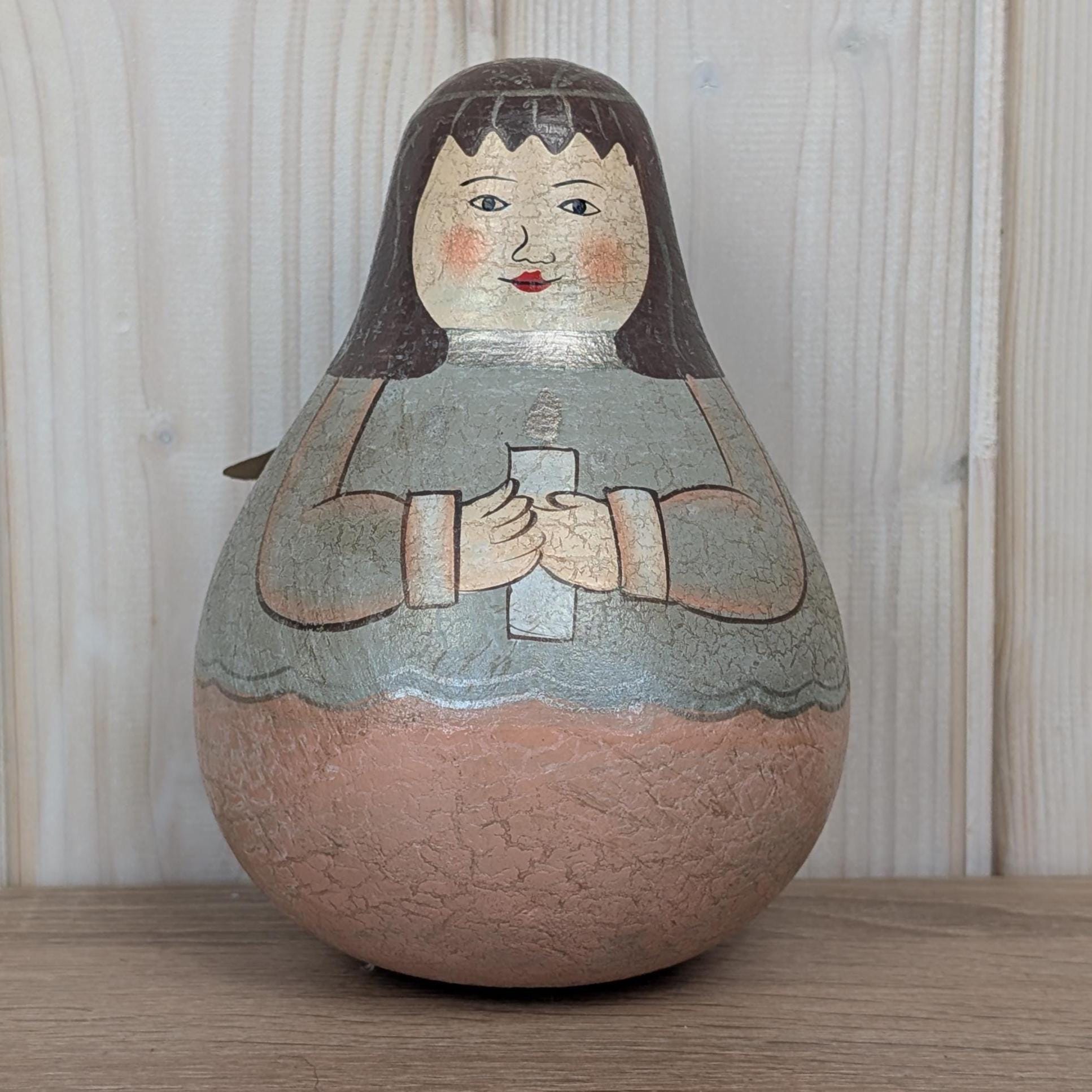 Handpainted Ceramic Angel Figurine, Metal Wings, Crackle Finish, Vintage 1990s
