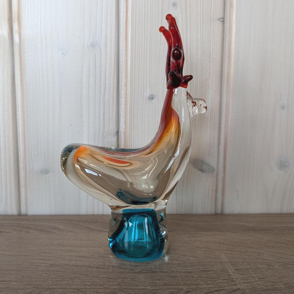 Murano Style Glass Reindeer, Amber Blue Art Glass Figurine, Vintage 1960s–1970s