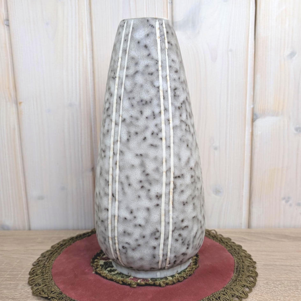 West German Pottery Vase, ES Keramik 608, Grey Speckle Glaze, Incised Stripe Decor, 1960s, Emons Söhne Rheinbach, Mid Century Modern