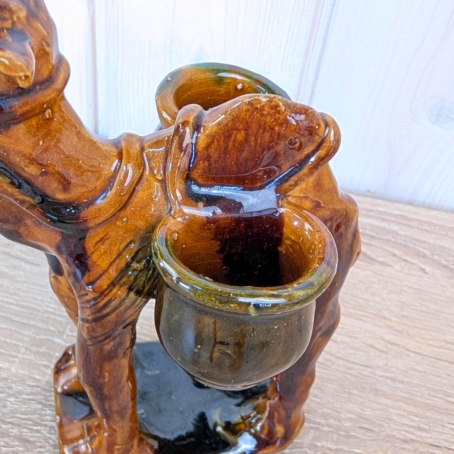 Vintage Italian Earthenware Dromedary Figurine, Glazed Terracotta with Panniers, 1950s