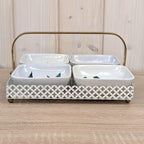 Schramberg SMF Dec 1180 Ceramic Snack Bowl Set with Metal Tray, Vintage 1950s West German Hand-Painted Pottery, Radish Veggie Motif