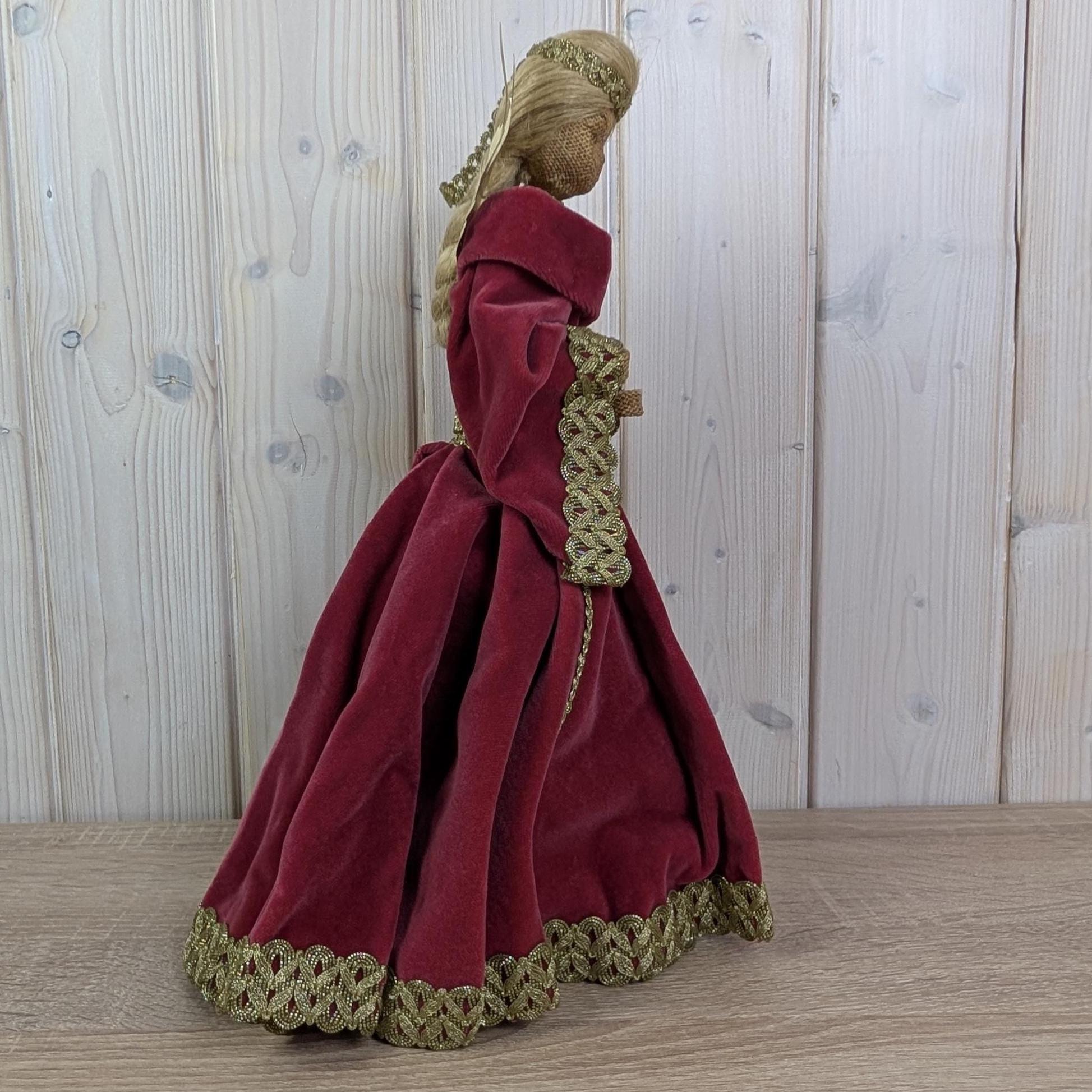 Vintage Angel Tree Topper Velvet Dress Gold Wings Christmas Decor
