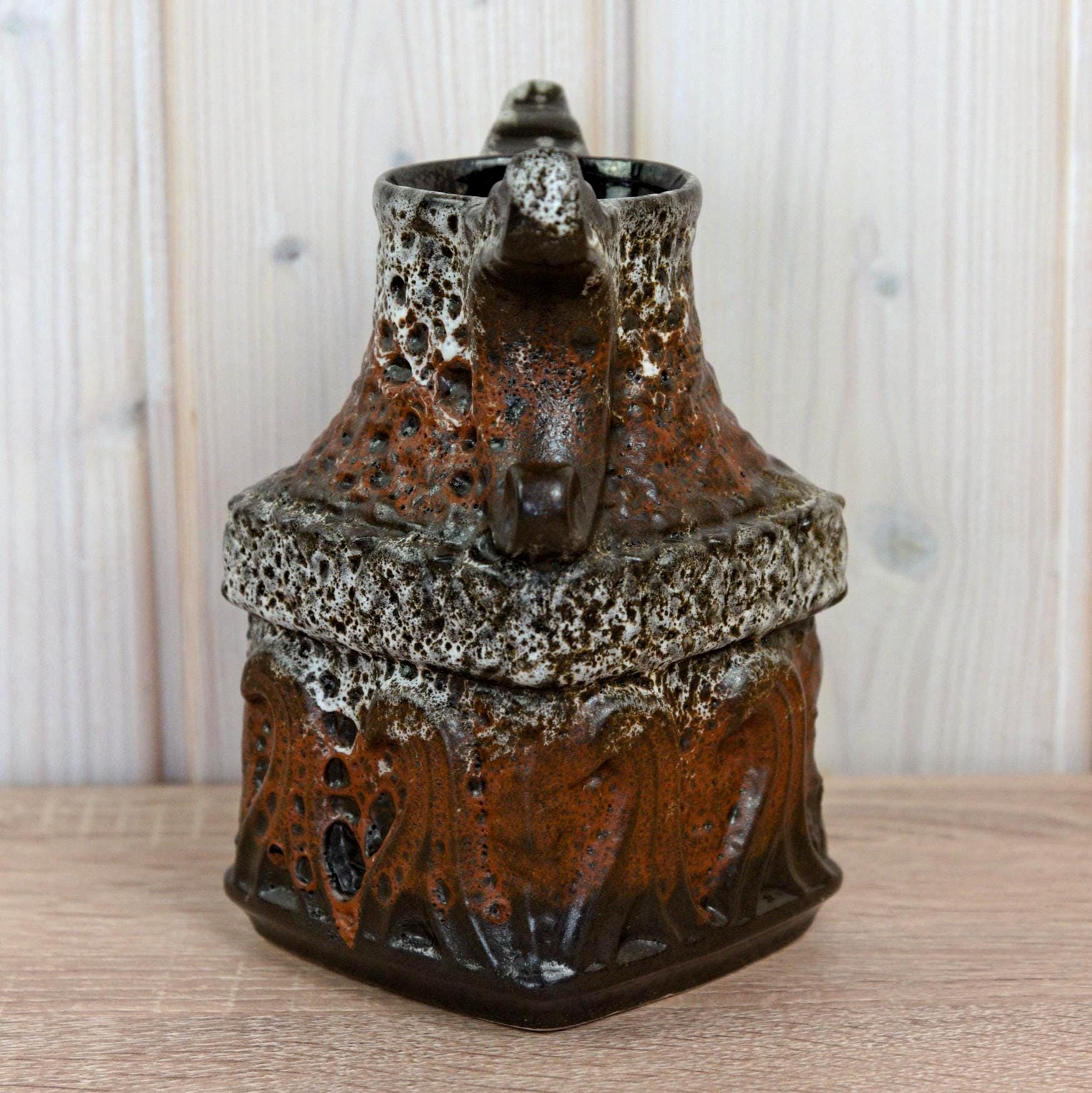 Bay Keramik Viking 79-17 Vase West Germany, Mid Century Fat Lava Pottery, Sculptural Handle Ceramic Vase