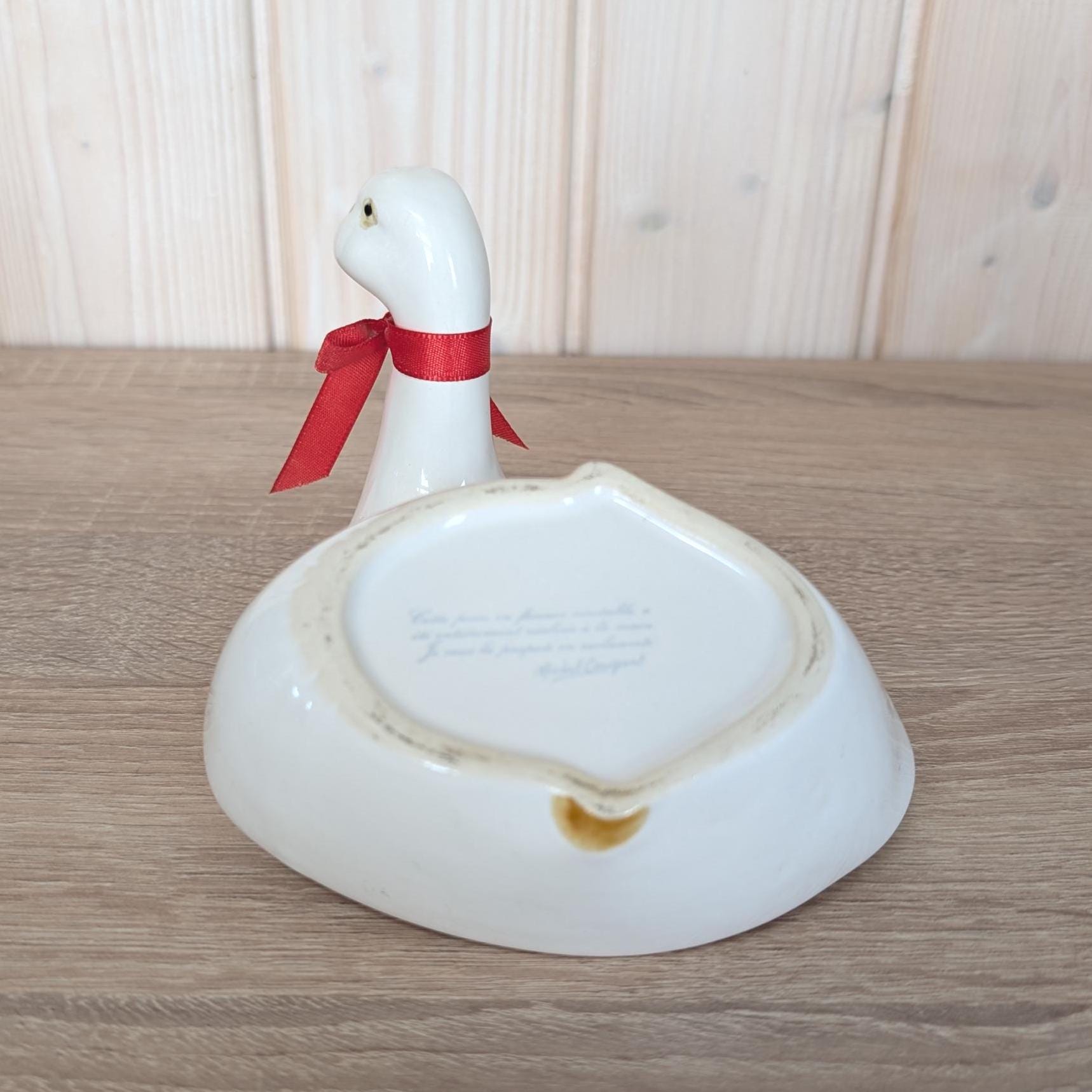 Vintage Michel Cougant French Faience Goose Dish, Signed Lidded Bird Box