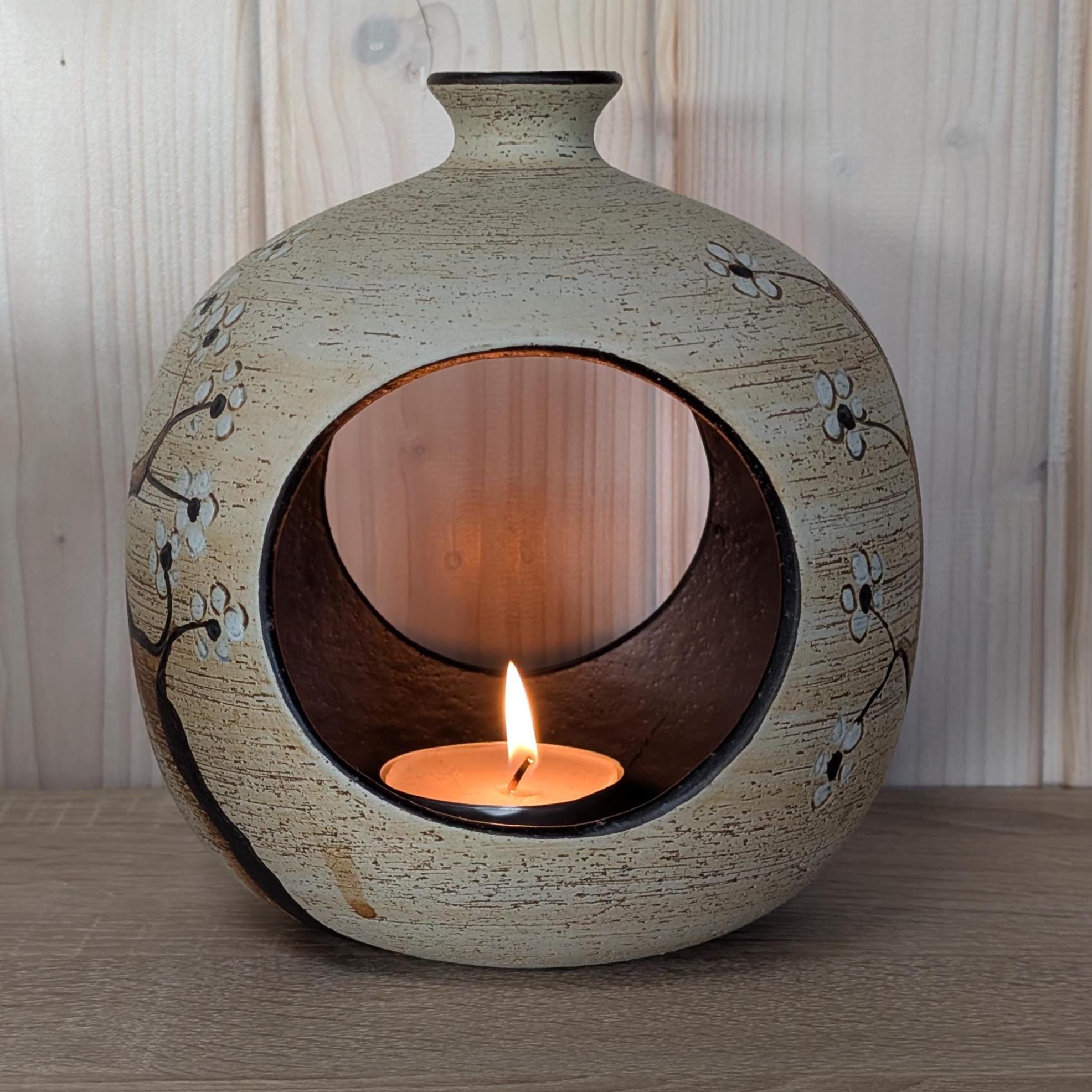 Handpainted Ceramic Tealight Holder Vase, Sgrafo Germany, Vintage 1970s