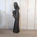 Signed Wood Carving Praying Figure, Nowakowsky, Dark Stained Folk Art Sculpture, Eastern European Religious Art, Handcarved Figurine, 1960s