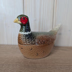 Vintage Michel Cougant Pheasant Dish, French Faience Lidded Bird Box