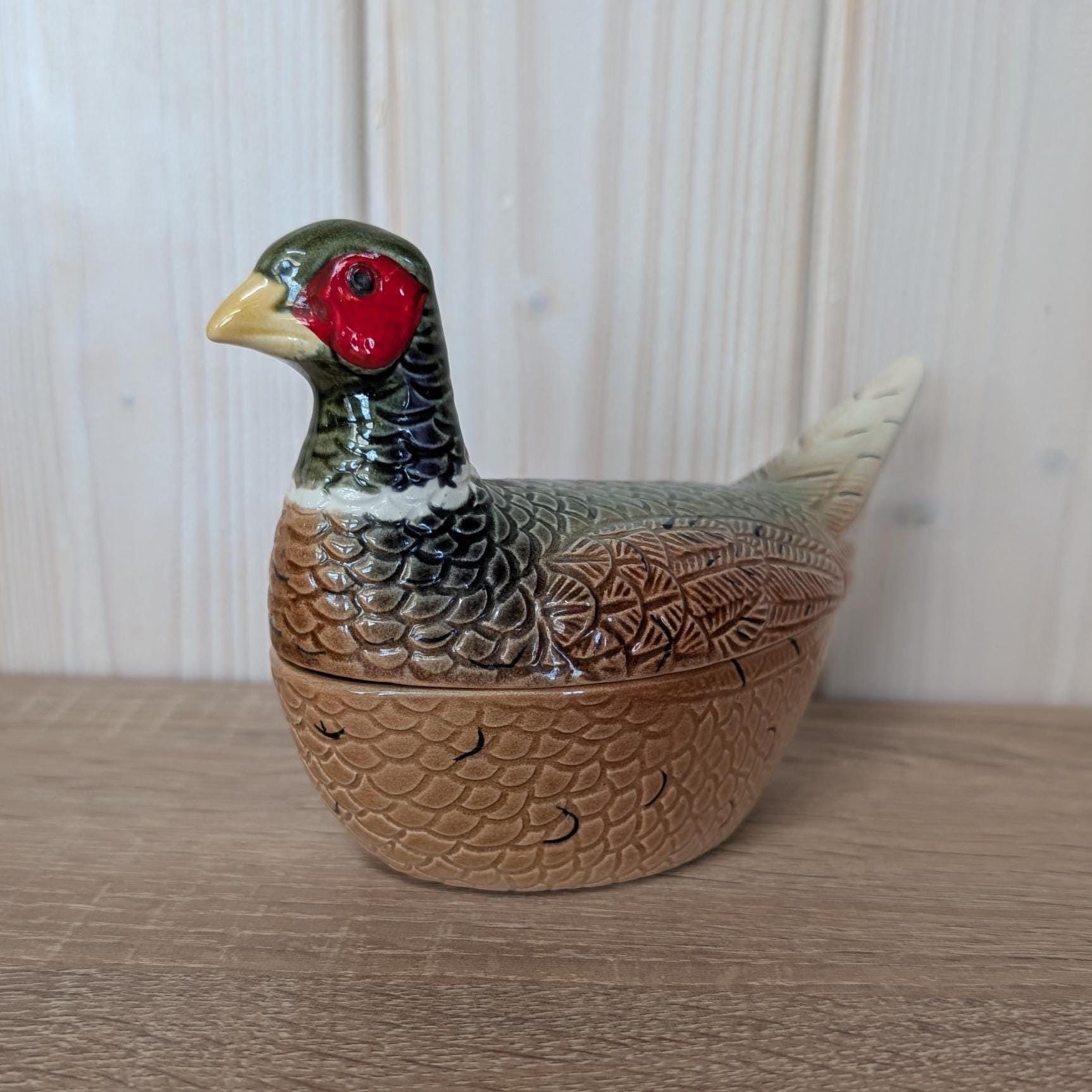 Vintage Michel Cougant Pheasant Dish, French Faience Lidded Bird Box