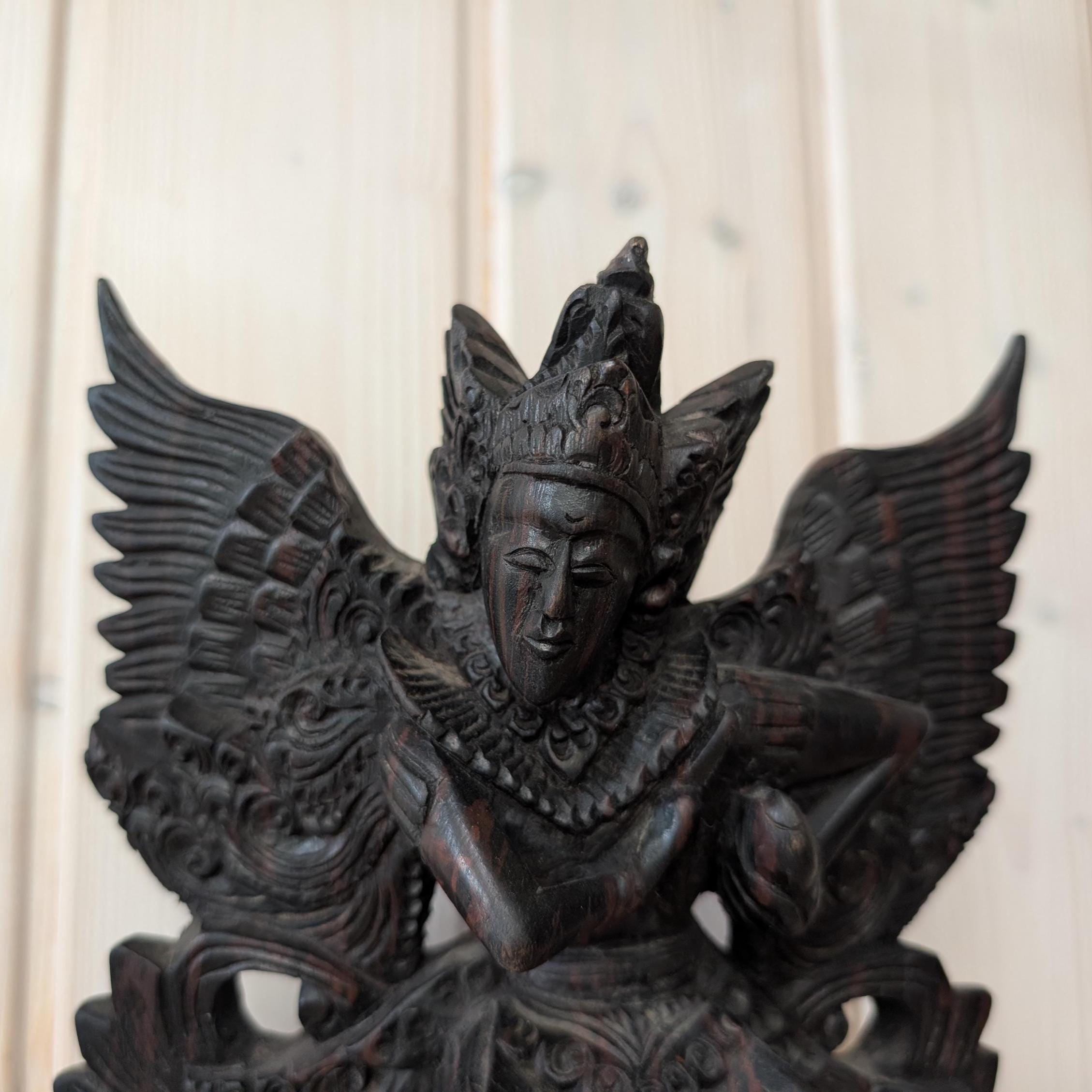 Vintage Hand-Carved Garuda Statue, Solid Sono Wood from Bali, 1950s Spiritual Protector, Exotic Home Decor