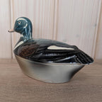 Vintage Michel Cougant Duck Dish, Handcrafted French Faience Lidded Bird Box