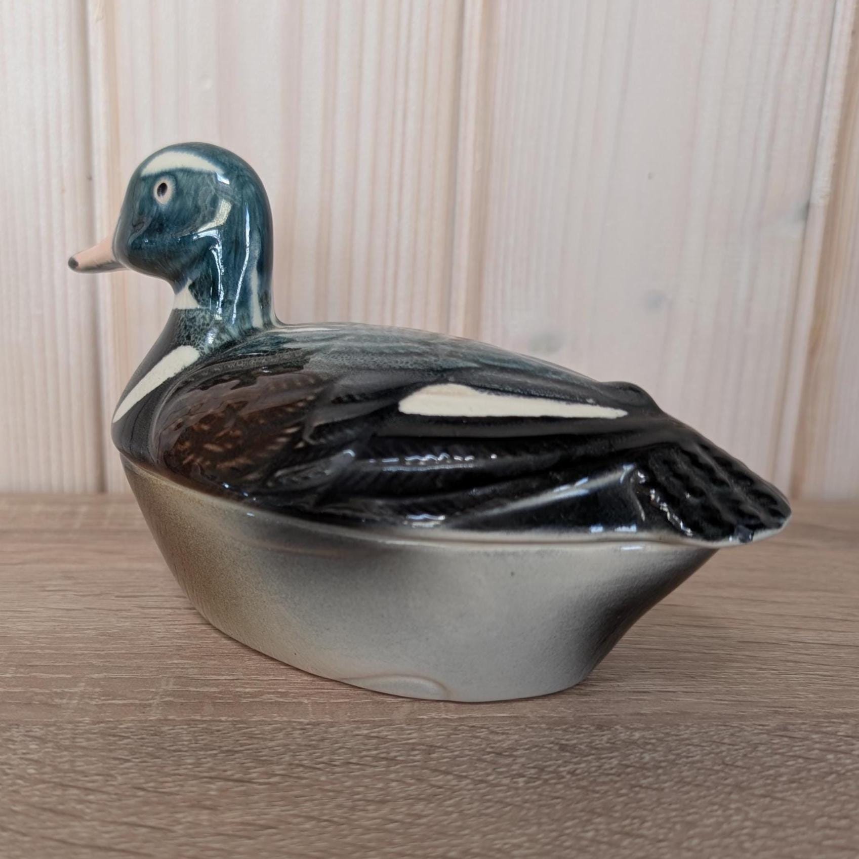 Vintage Michel Cougant Duck Dish, Handcrafted French Faience Lidded Bird Box