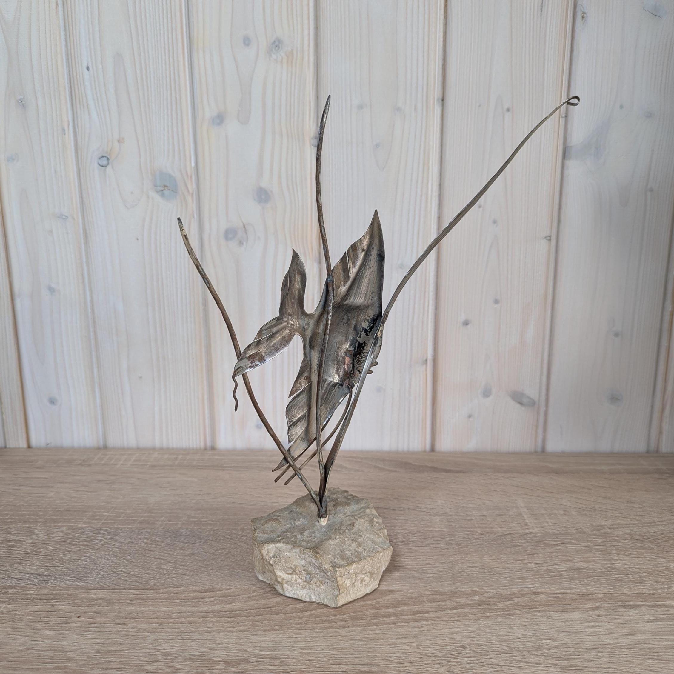 Sculpture (Moon)Fish on Stone - Vintage - Metal