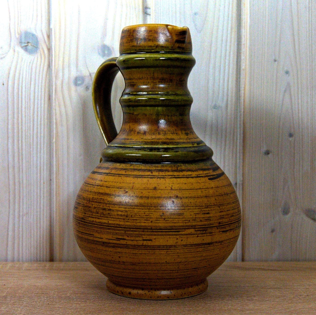 Jasba Ceramic Pitcher, Model 0781225, West German Pottery, Brown Green Glaze, Vintage 1970s