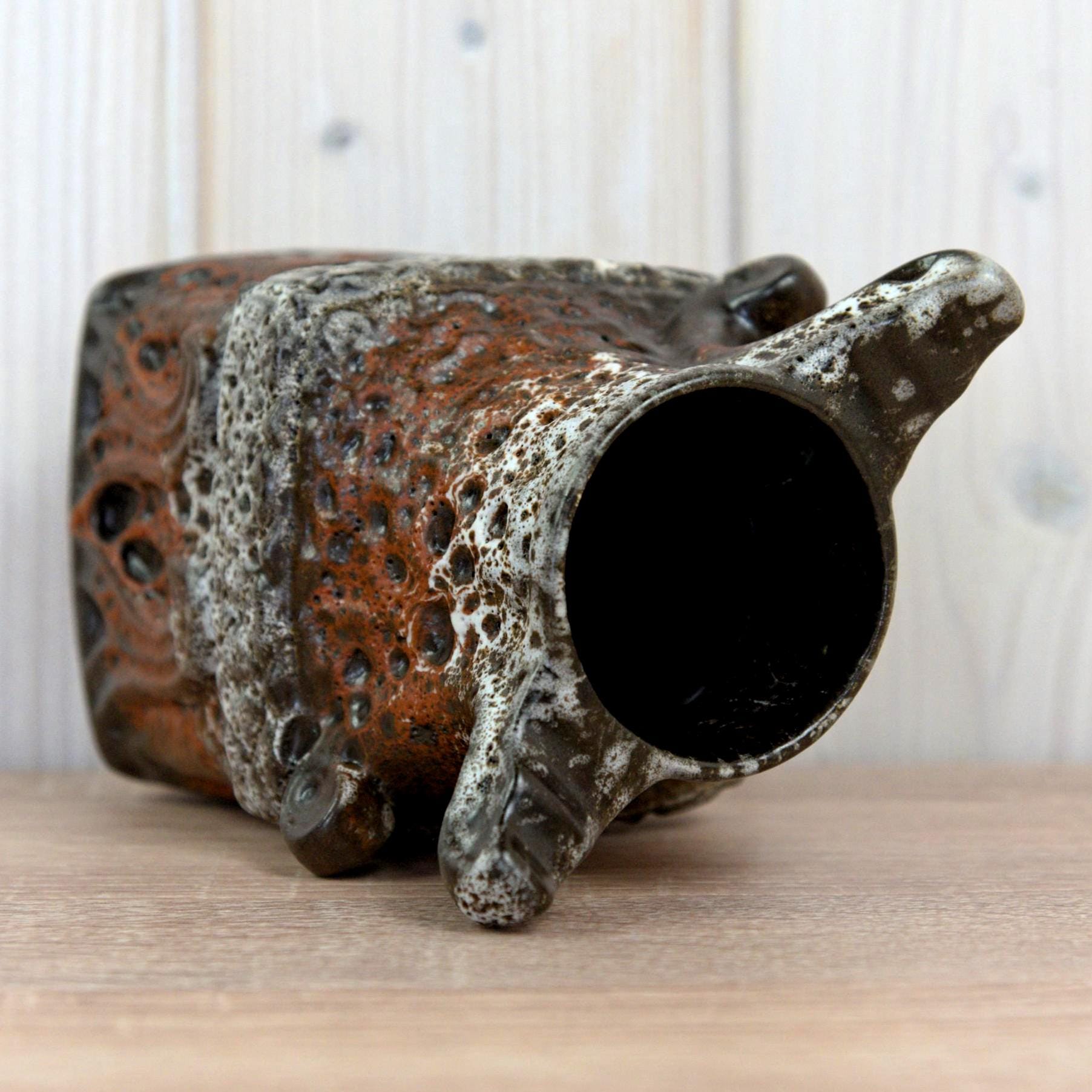 Bay Keramik Viking 79-17 Vase West Germany, Mid Century Fat Lava Pottery, Sculptural Handle Ceramic Vase