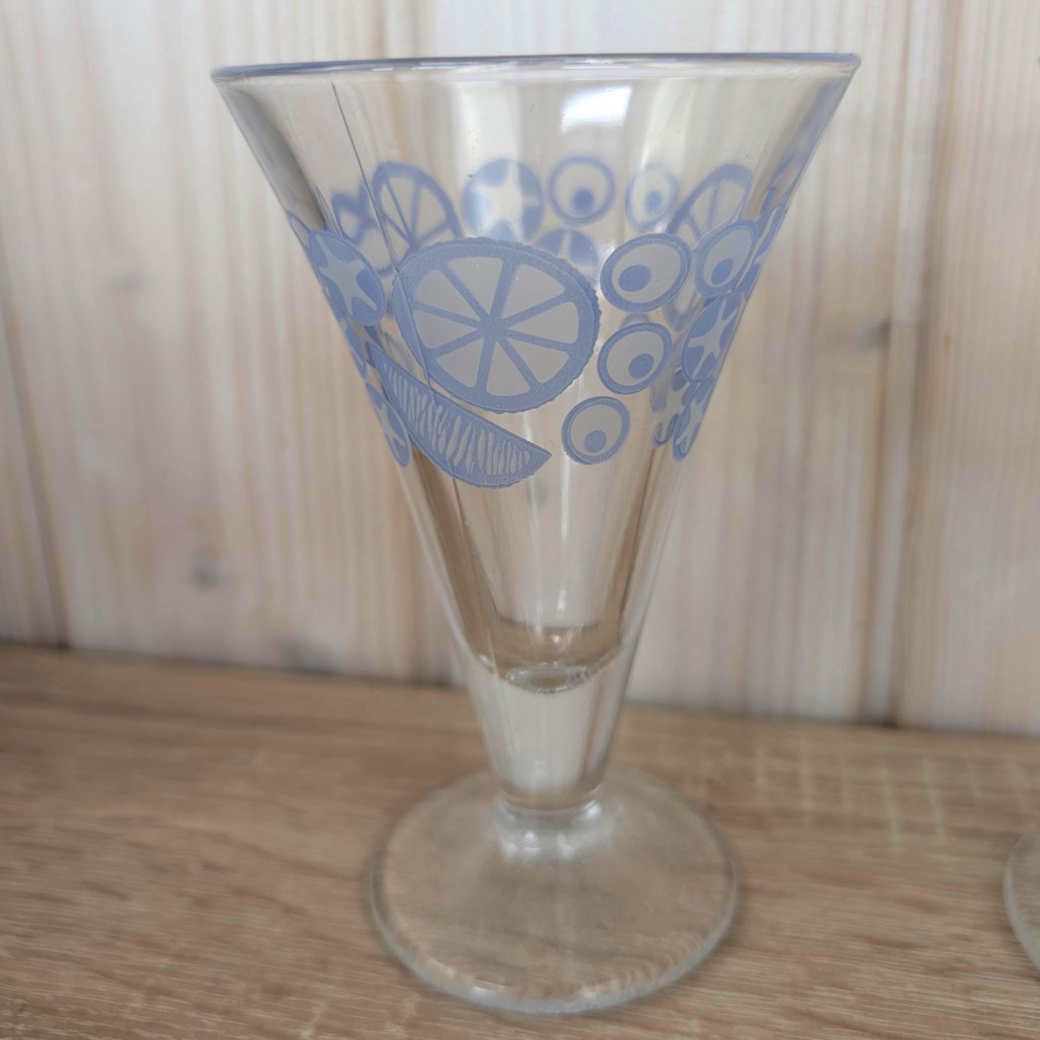Vintage DDR East German Pastel Citrus Ice Cream Glasses Set of 6, Footed Sundae Glasses Blue Yellow Pink, 1950s 1960s Retro Barware