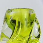 Josef Hospodka Chřibská Art Glass Vase, Uranium Yellow Green, Czech Sommerso, 1960s