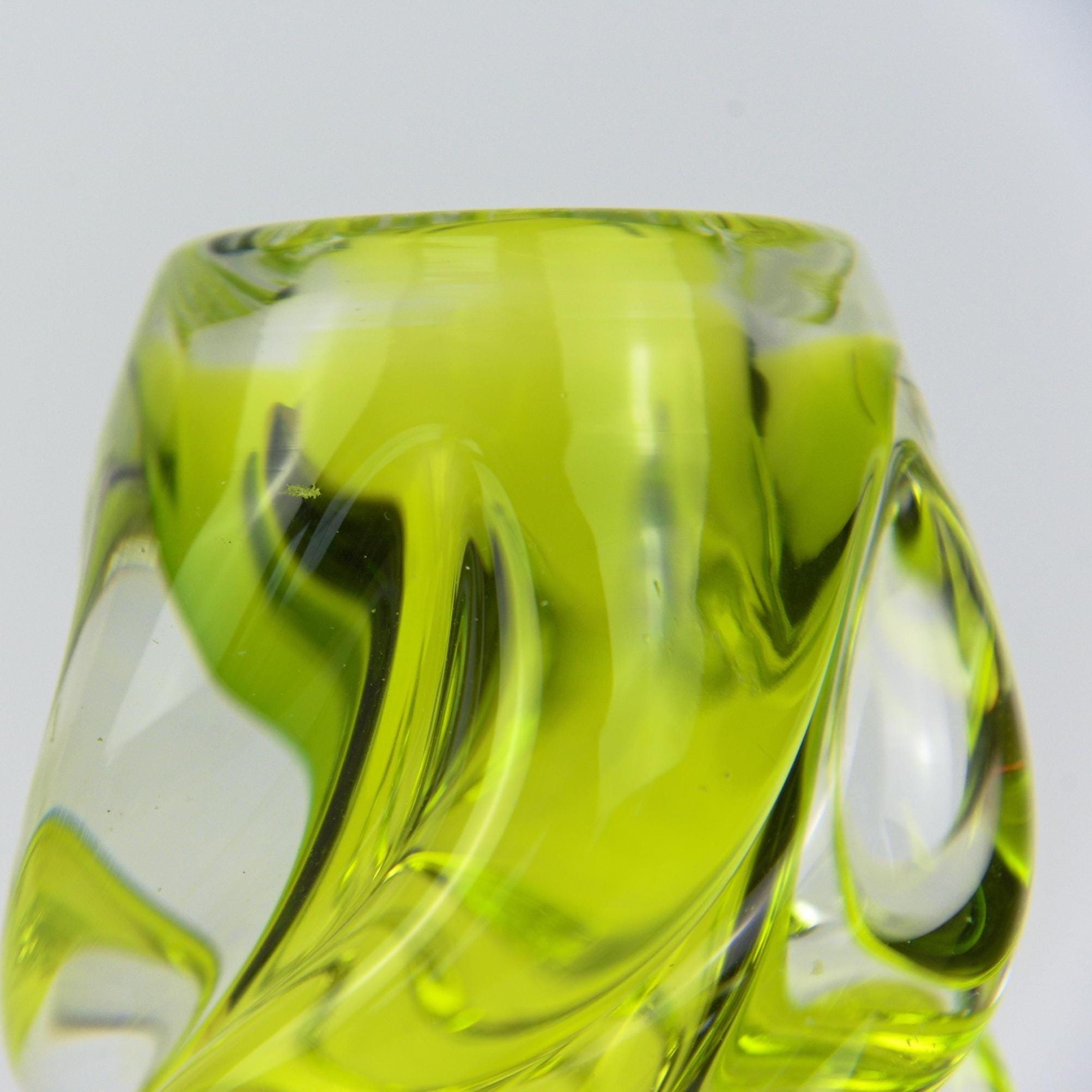 Josef Hospodka Chřibská Art Glass Vase, Uranium Yellow Green, Czech Sommerso, 1960s
