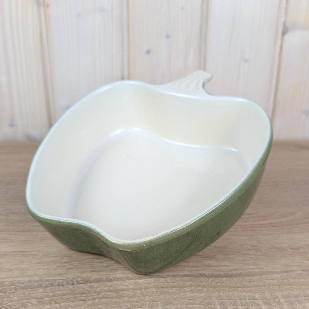 Green Ceramic Apple Baking Dish, Apple Shaped Oven Dish, Glossy Green Glaze, West German Pottery, 1950s