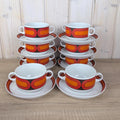 Arzberg Sizilia 3000 Soup Bowl Set of 8 with Saucers, Hans Theo Baumann, Orange Red, 1970s German Porcelain