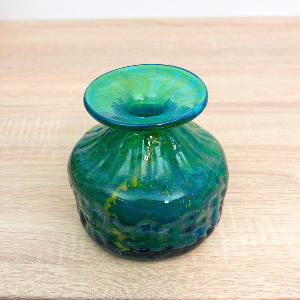 Mdina Blue Summer Glass Vase, Signed Sand and Sea Collection, Malta Studio Art Glass 1970s