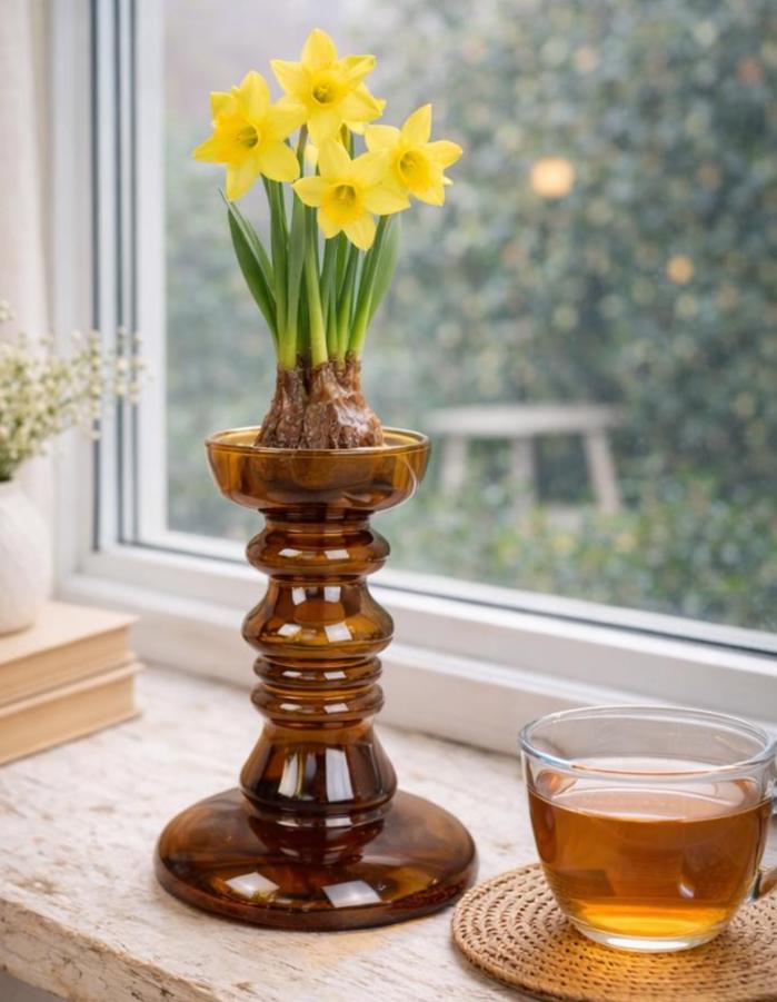 Vintage amber glass vase candleholder, Ingrid Glas, handblown art glass, Germany, 1970s