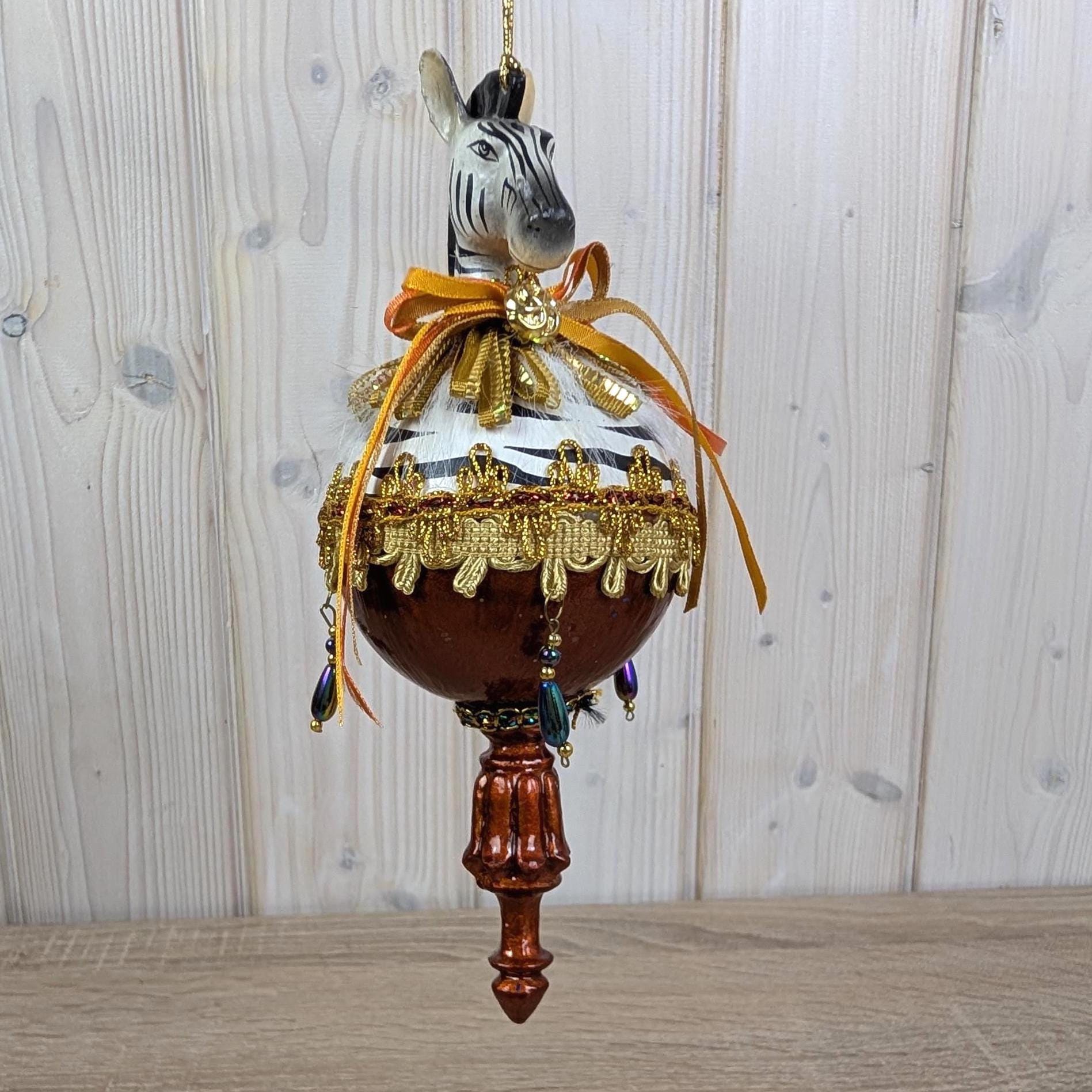 Zebra Hanging Ornament, Safari Decor, Vintage Style Christmas Decoration