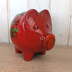 Scheurich Piggy Bank Red Floral Ceramic, West Germany 1960s, Model 792, with Key