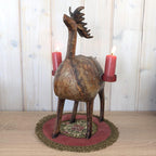 Vintage Folk Art Metal Deer Candle Holder, Hand Painted, Two Candles, European 1960s