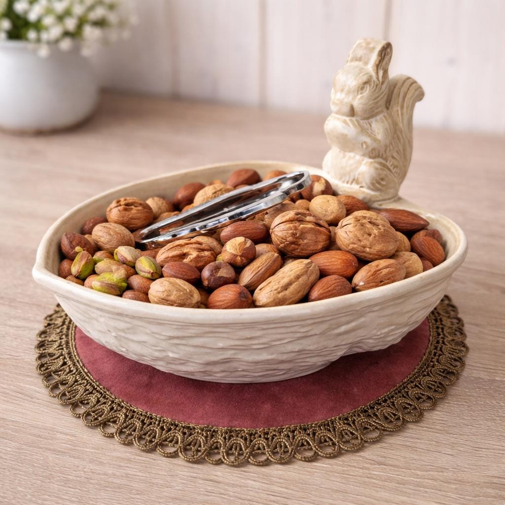 Marzi and Remy West Germany Ceramic Squirrel Nut Bowl, Vintage 1950s Studio Pottery, Cream Matte Glaze, Figural Dish, Mid Century Decor
