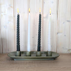 Ceramic Advent Candle Holder 4 Candles, Stoneware Tray Candleholder, Sage Green Reactive Glaze, Christmas Table Decor
