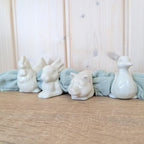 Set of 4 Vintage White Ceramic Napkin Rings, Farm Animals, Rabbit Duck Pig Rooster, Made in Japan, 1970s