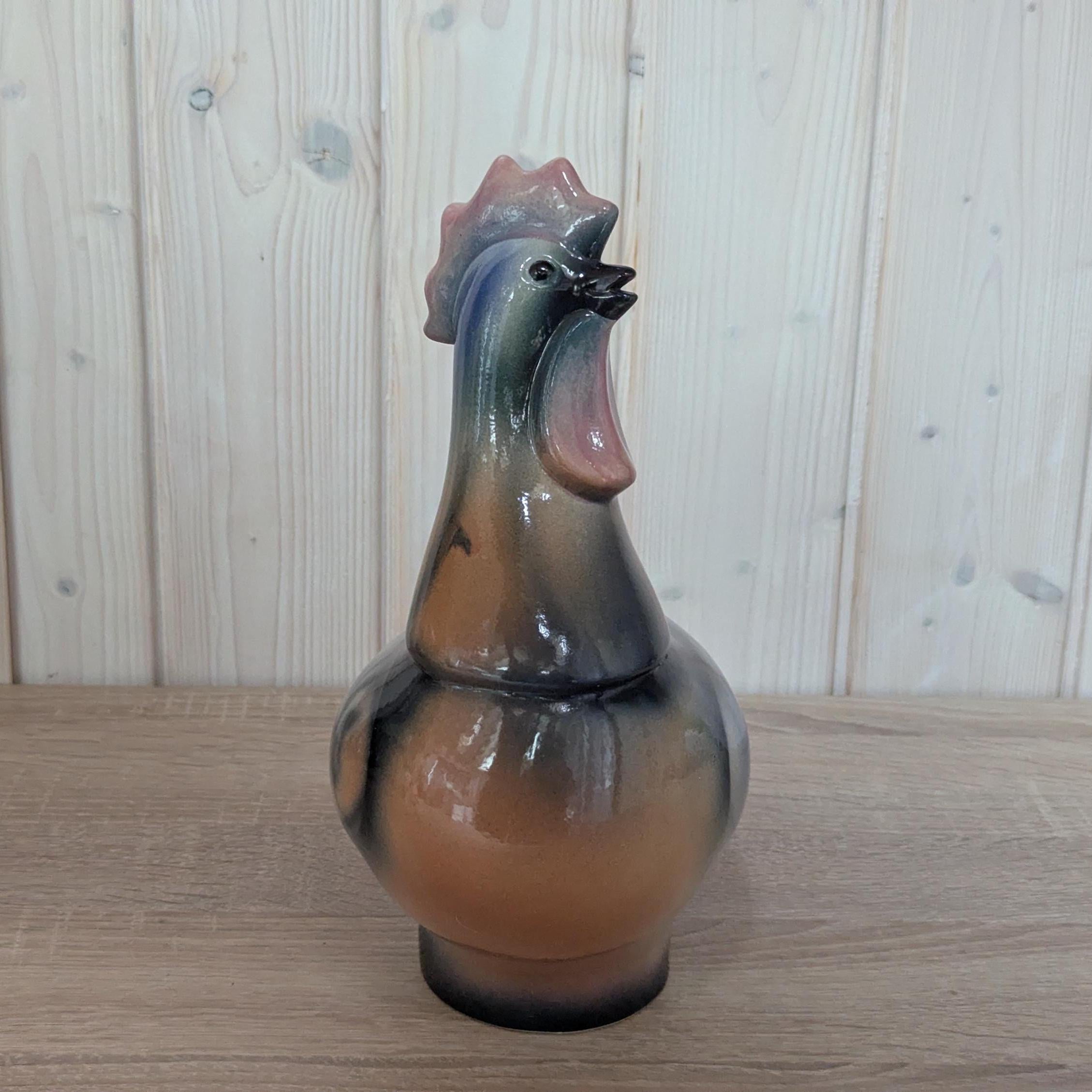 DENK ceramic rooster vase, multitone glaze decor piece, European origin, vintage