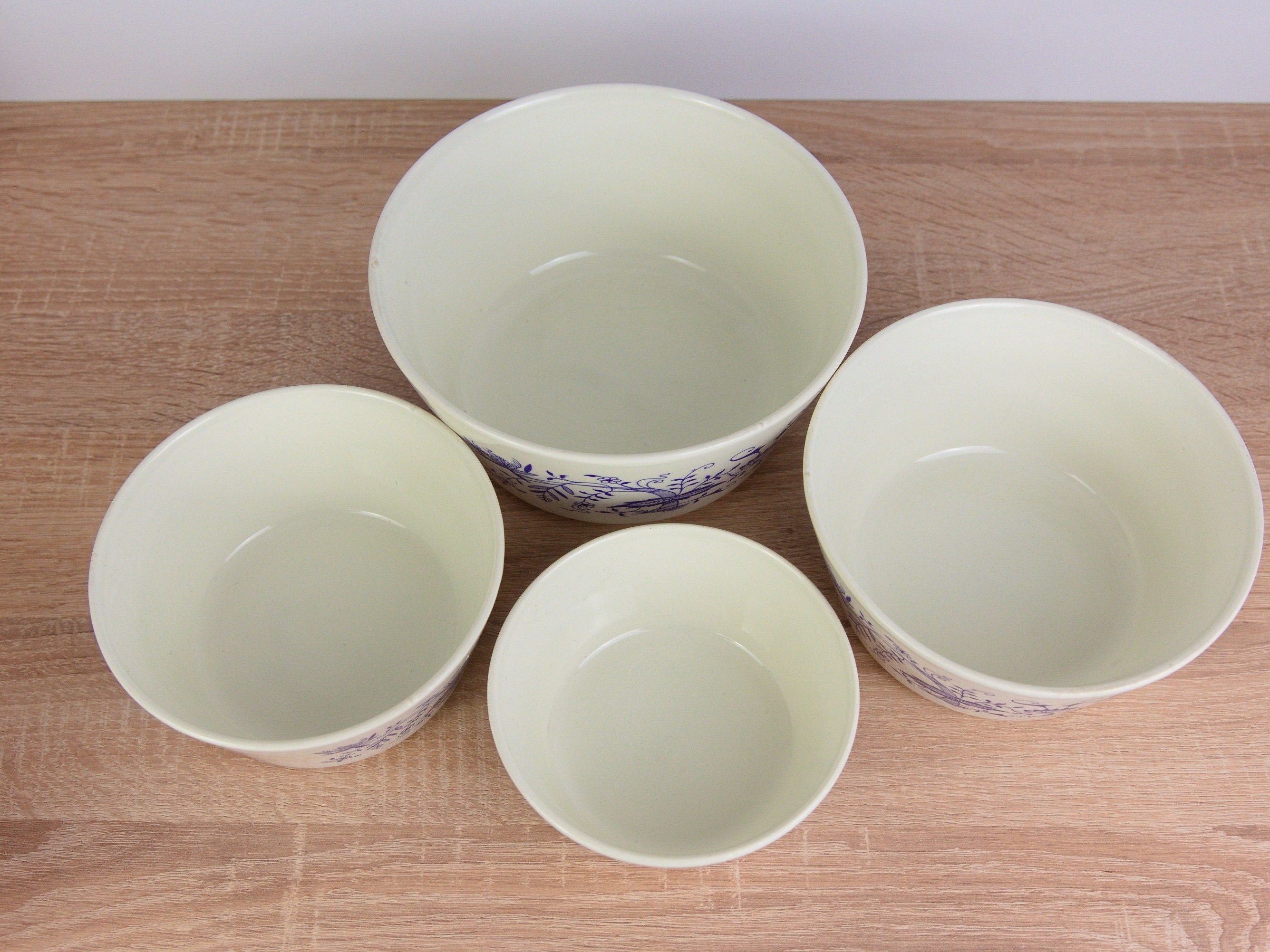 Ditmar Urbach Blue Onion Nesting Bowls Set of 4 Czechoslovakia Mid Century Ceramic