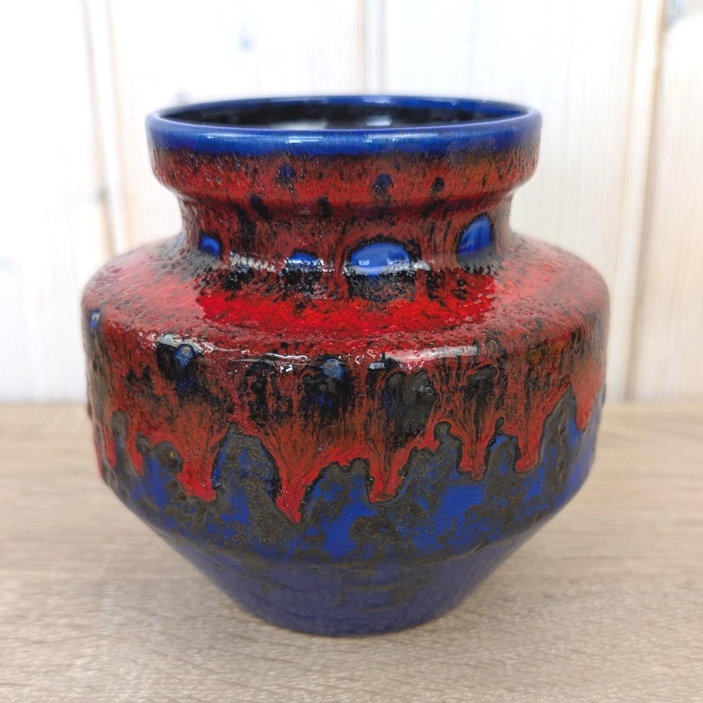 Bay Keramik Fat Lava Vase, Blue Red Drip Glaze, West Germany, Model 153-13, 1960s 1970s