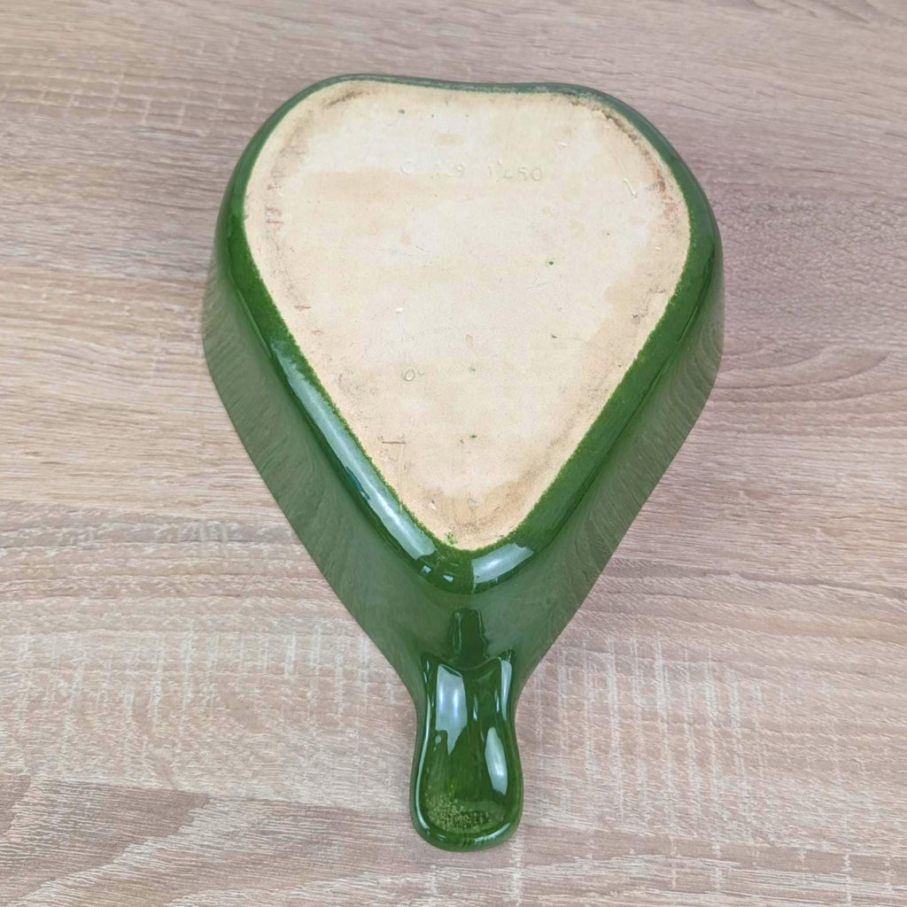 Green Ceramic Pear Baking Dish, Organic Shape Oven Dish, Dark Green Glaze, West German Pottery, 1950s
