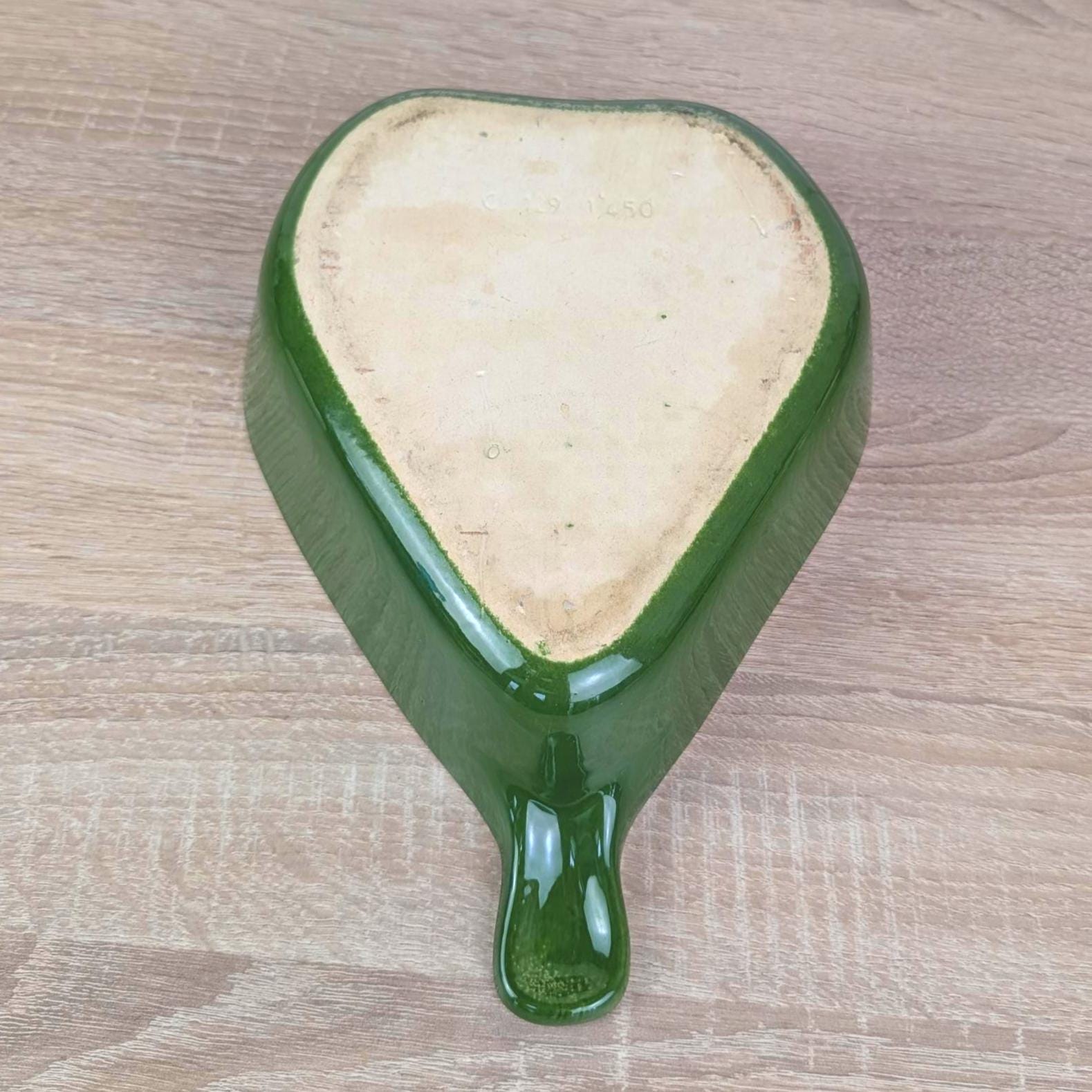 Green Ceramic Pear Baking Dish, Organic Shape Oven Dish, Dark Green Glaze, West German Pottery, 1950s