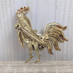 Vintage 800 Silver Enamel Rooster Brooch 1960s, Gold Plated Filigree Cockerel Pin Red Green Enamel