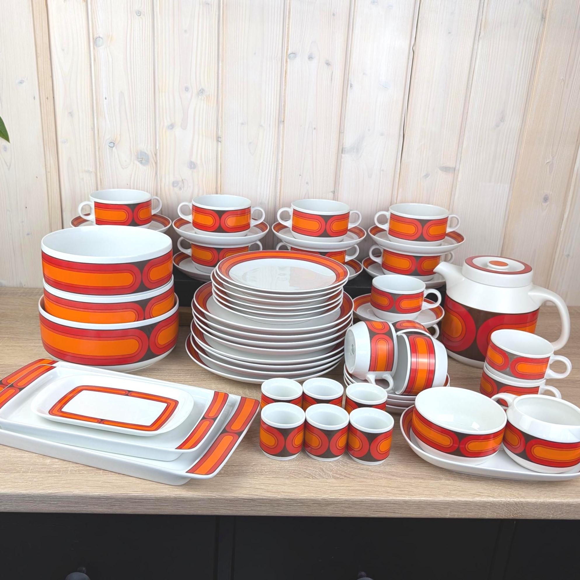 Arzberg Sizilia 3000 Serving Platter Set, Hans Theo Baumann, Orange Red, 1970s German Porcelain, Free Small Dish