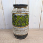 Jasba 905-10-22 West German Pottery Vase, Green Relief Band, Grey Black Glaze, 1960s