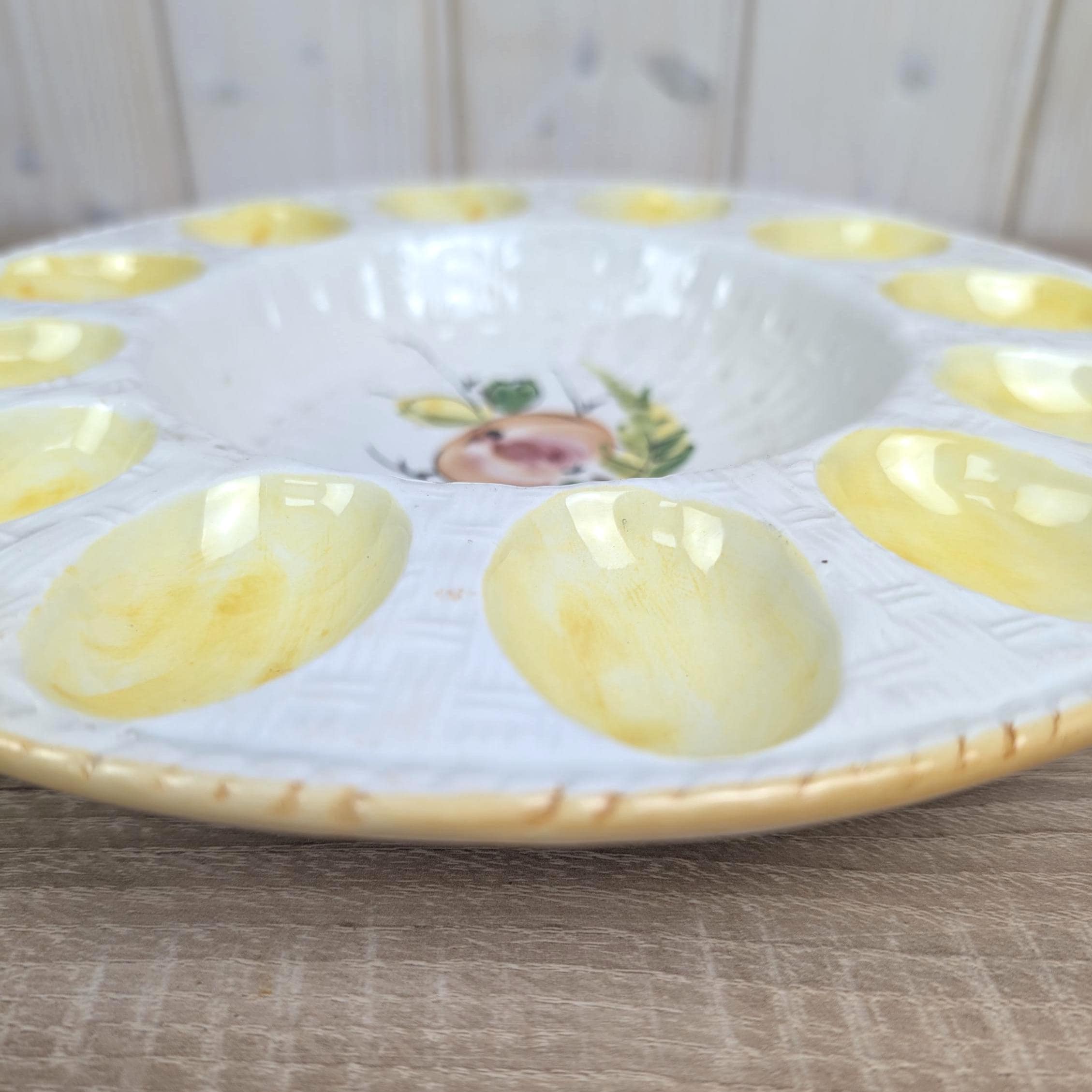 Hand Painted Italian Egg Plate, Ceramic Serving Dish Italy, Mid Century Tableware, Vintage 1960s