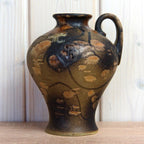 Ruscha K-31 Vase West Germany, Mid Century Ceramic Vase with Handle, Brown Beige Abstract Pottery