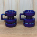 Cari Zalloni for Steuler, Set Cobalt Blue Candle Holders, Ceramic Pair, Germany, Vintage 1970s