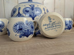 Allgäuer Keramik Altständten Punch Bowl Set, Blue White Folk Art, 6 Cups, Ladle, Handarbeit, 1970s German Studio Pottery