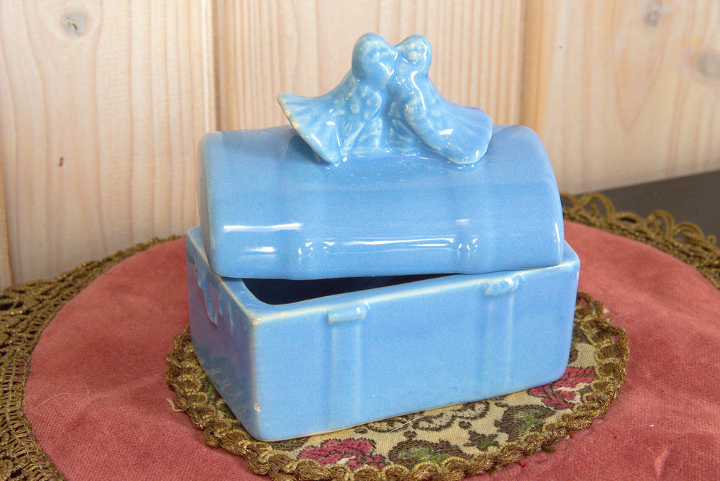 Trinket Box - Jasba 4887 3- Ceramic- Vintage Blue with doves/lovebirds