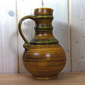 Jasba Ceramic Pitcher, Model 0781225, West German Pottery, Brown Green Glaze, Vintage 1970s