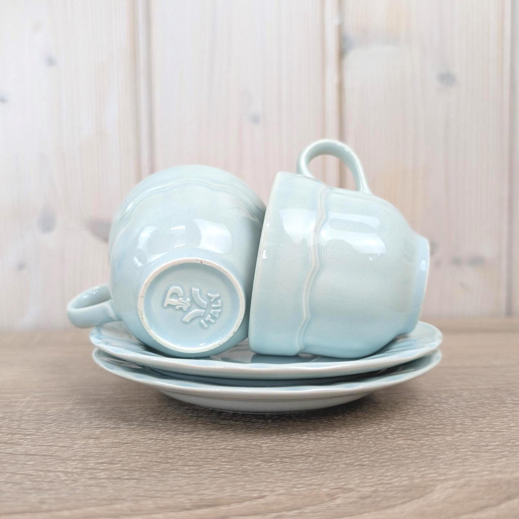 Pagnossin Italy Cup and Saucer Set of 6, Celadon Mint Green, Treviso Italian Pottery, 1960s Vintage Tableware
